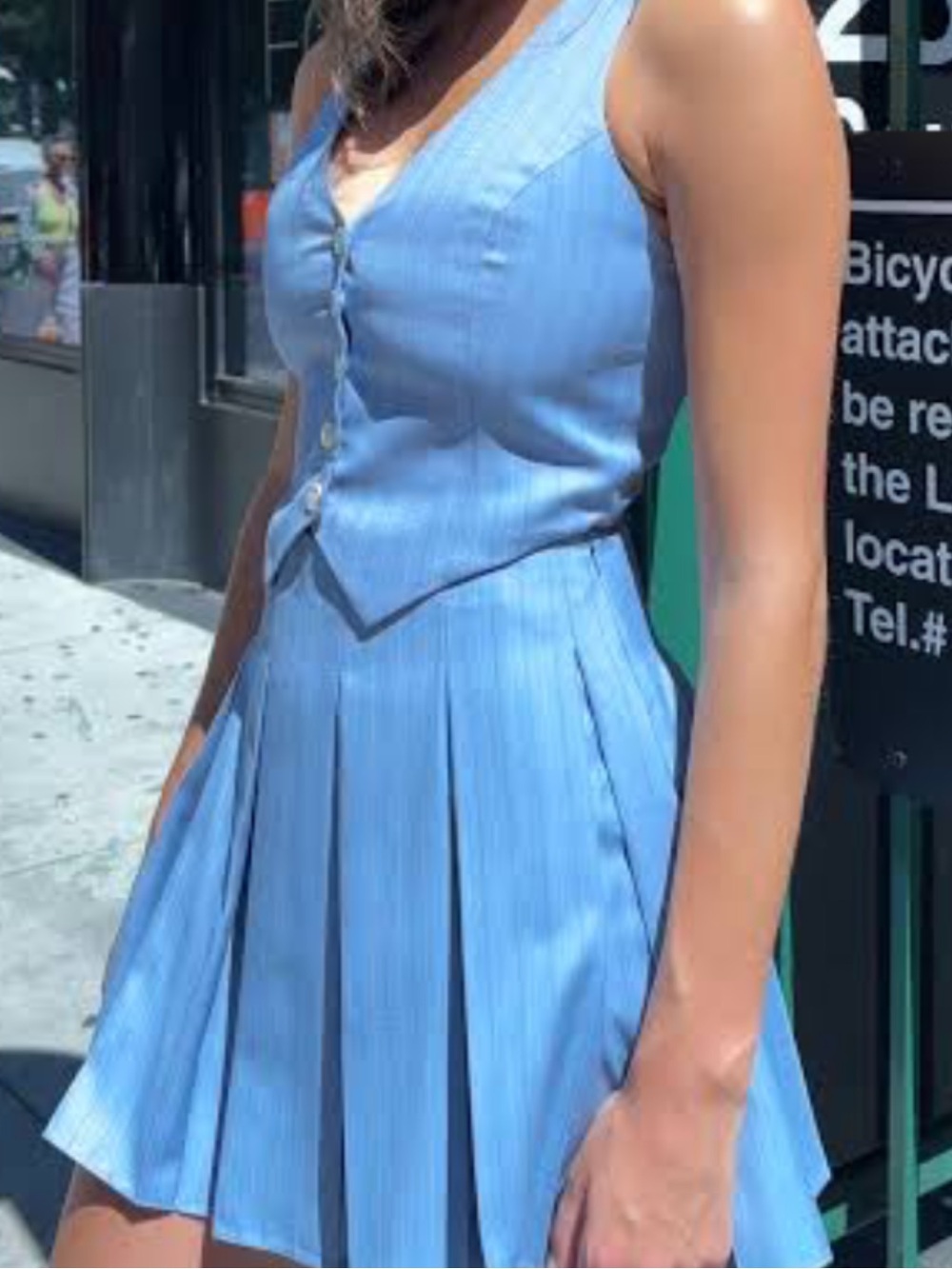 Amanda Uprichard Sky Blue Sleeveless Button Vest Dress
